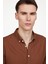 Slim Fit Uzun Kol Biyeli Yaka Düğmeli Keten Erkek Kahve Gömlek 3