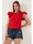 Pamuklu Kolları Fırfırlı Slim Fit Bisiklet Yaka T Shirt Bayan T Shirt 5864500 1