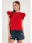 Pamuklu Kolları Fırfırlı Slim Fit Bisiklet Yaka T Shirt Bayan T Shirt 5864500 5