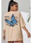 Büyük Beden Kelebek Sırt Baskılı Pamuk Oversize Kadın T-Shirt 1