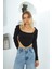 Trendy Sen Moon Skinny Kadın Crop Top Siyah 4