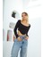 Trendy Sen Moon Skinny Kadın Crop Top Siyah 5