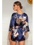 Kadın Lacivert Çiçek Desenli Kimono 1
