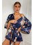 Kadın Lacivert Çiçek Desenli Kimono 2