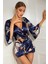 Kadın Lacivert Çiçek Desenli Kimono 4