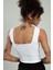 Beyaz Renkli Kare Yaka Kadın Spor Askılı Triko Atlet Crop Top Bluz SFYZ1001 5