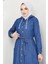 Boydan Düğmeli Kuşaklı Kot Elbise Koyu Mavi 3