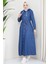 Boydan Düğmeli Kuşaklı Kot Elbise Koyu Mavi 4