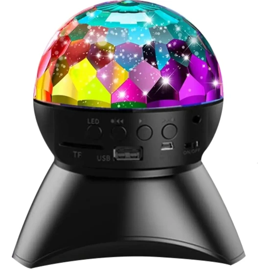 Teknomila Hoparlör Dönen Işıklı Disco Sahne Ensiga Disko Topu Bluetooth USB LED Işıklı Mp3