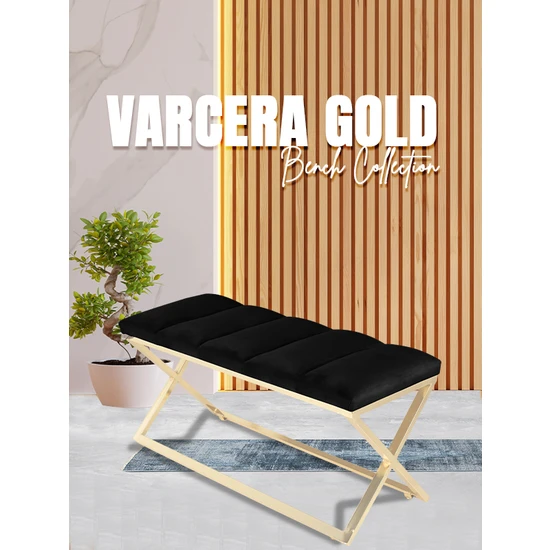 Gazzini Furniture Varcera Gold -Kapitoneli Dilimli Model Puf & Bench & Koltuk & Oturma Bankı & Yatak Odası Takımı Önü
