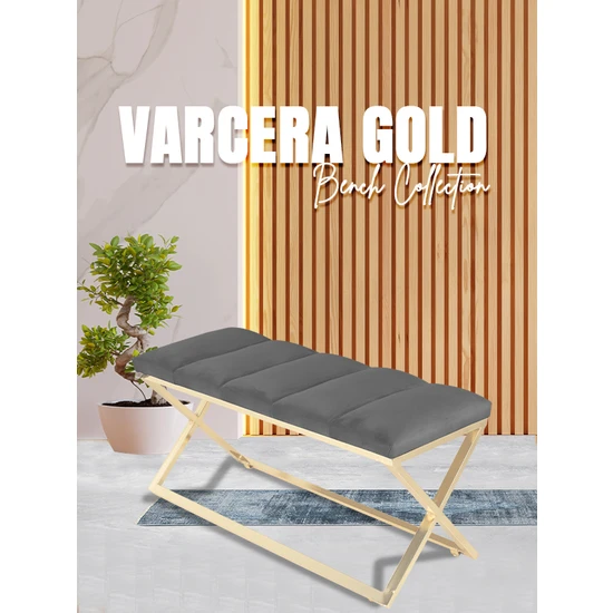 Gazzini Furniture Varcera Gold -Kapitoneli Dilimli Model Puf & Bench & Koltuk & Oturma Bankı & Yatak Odası Takımı Önü