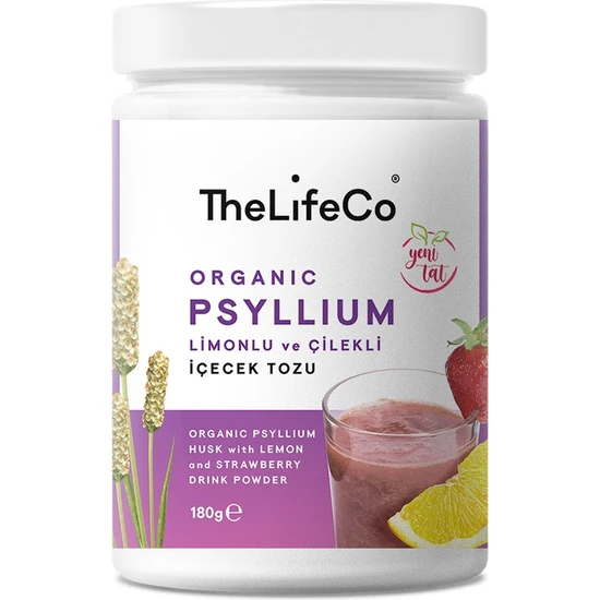 Thelifeco Organik Psyllium - Karnıyarık Otu Limonlu ve Çilekli Içecek Tozu 180G