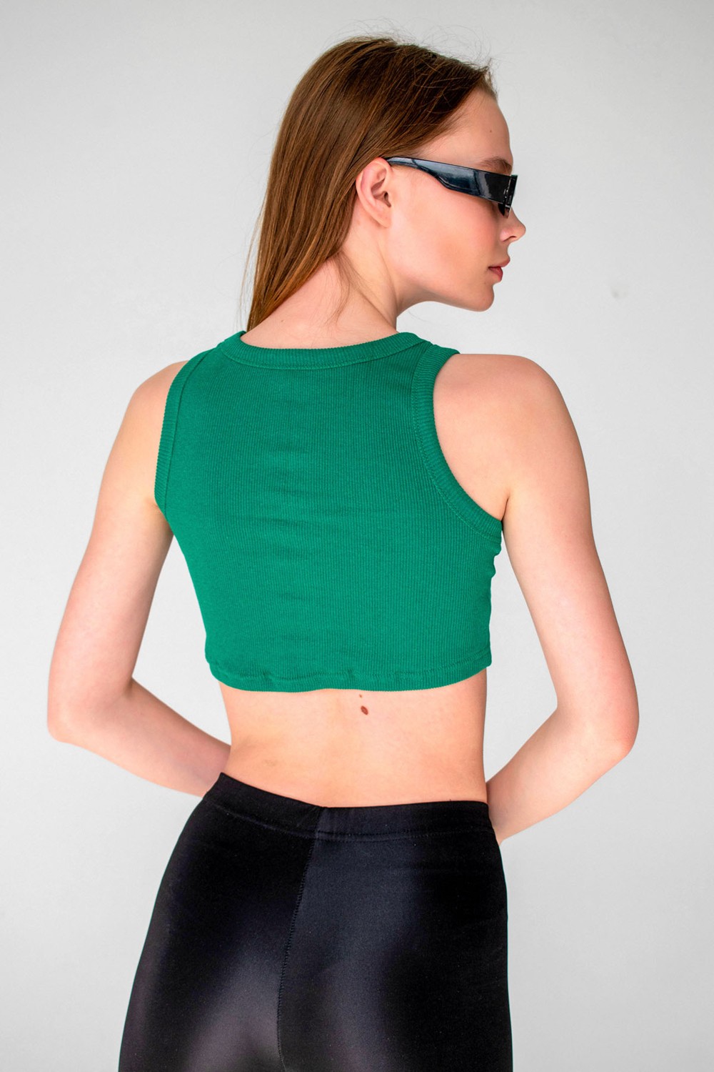 la & vetta Çimen Yeşili Fitilli Süper Crop Halter Yaka Örme Atlet görsel 4