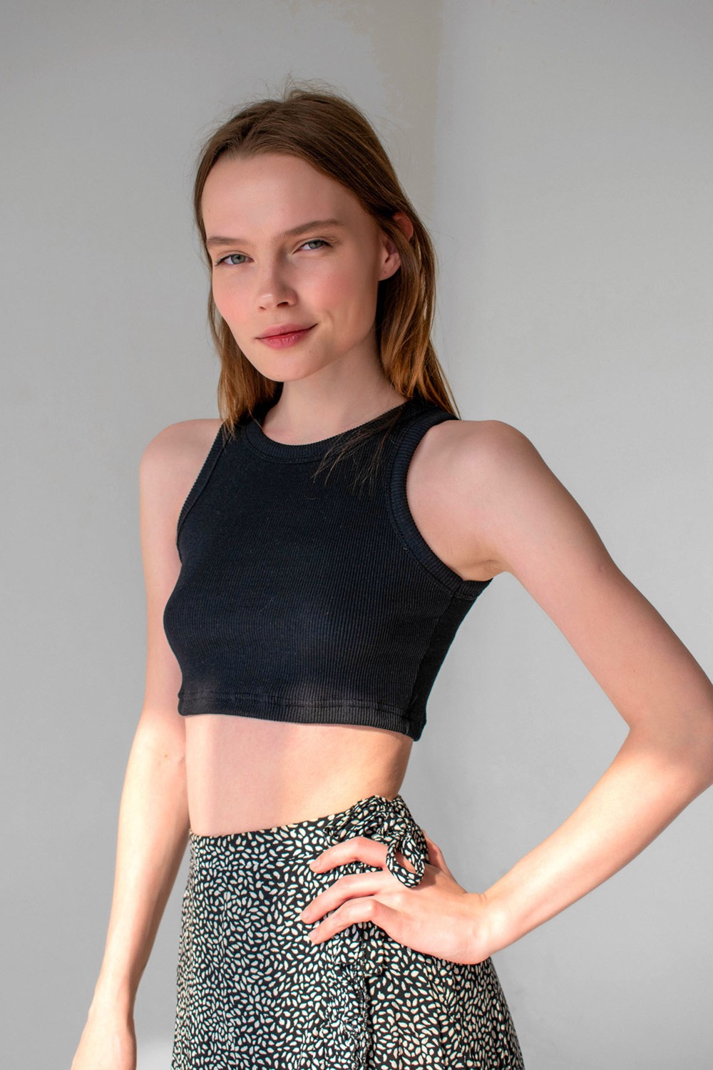 la & vetta Çimen Yeşili Fitilli Süper Crop Halter Yaka Örme Atlet