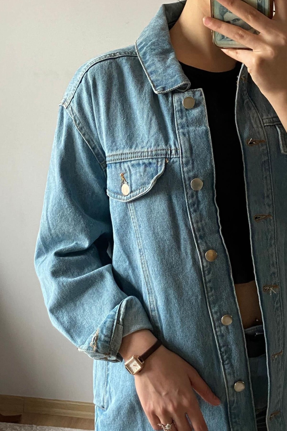 Mia Butik Kadın Mavi Gömlek Yaka Kot Ceket görsel 2