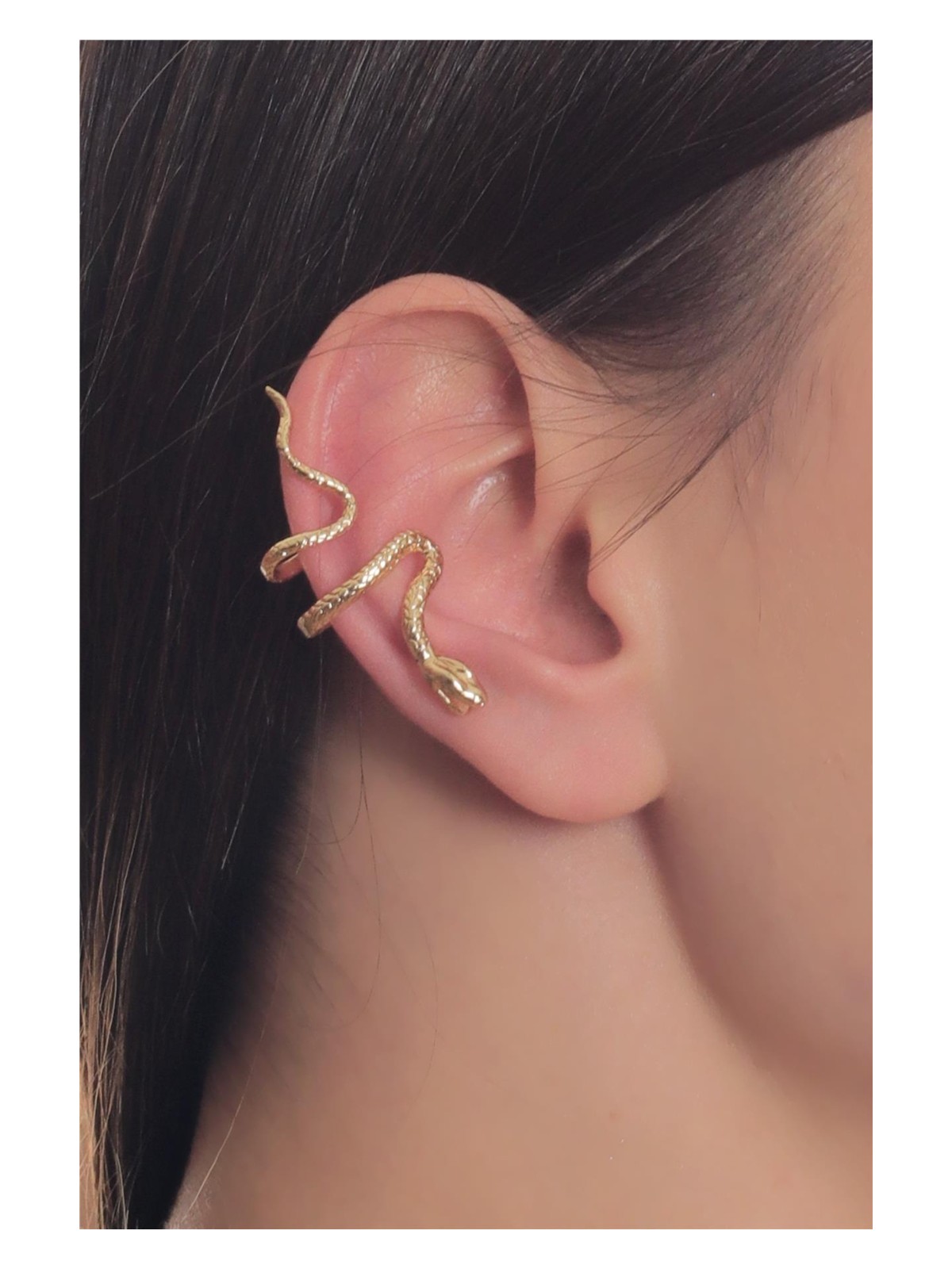 Labalaba Kadın Antik Gümüş Kaplama Sıkıştırmalı Model Yılan Formlu Kıkırdak Küpe & Earcuff - Görsel 4
