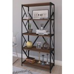 Yelken Metal Mobilya Ceviz Kitaplık 5 Raflı 150 cm Modern Tasarım Ahşap ve Metal Mobilya