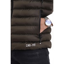 WAPP Erkek Haki Iç Cepli Jel Dolgu Çıkartılabilir Fermuarlı Kapüşon Günlük Spor Şişme Yelek