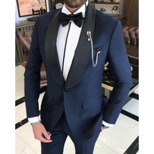 Terzi Adem İtalyan kesim slim fit şal yaka ceket pantolon damatlık set lacivert T9183