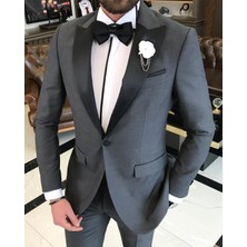 Terzi Adem İtalyan kesim slim fit sivri yaka ceket pantolon damatlık set antrasit T9190