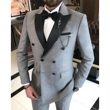 Terzi Adem İtalyan kesim slim fit kruvaze ceket pantolon damatlık set gri T9216