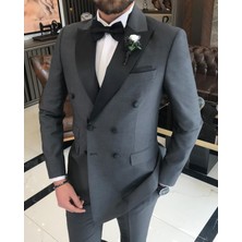 Terzi Adem İtalyan kesim slim fit kruvaze ceket pantolon damatlık set antrasit T9217