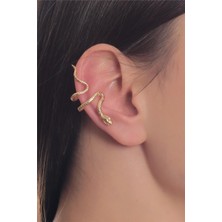 Labalaba Kadın Lak Altın Kaplama Sıkıştırmalı Model Yılan Formlu Kıkırdak Küpe & Earcuff