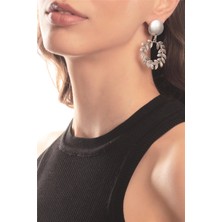 Labalaba Kadın Antik Gümüş Kaplama Çivili Model Yaprak Stilizesi Küpe