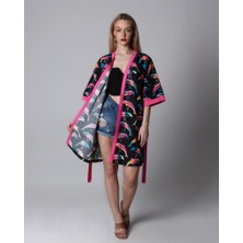 Salve Kadın Multicolor Kuşaklı Saten Kimono KİM02