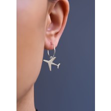 Papatya Silver 925 Ayar Gümüş Aeroplane, Fly, Uçak Halka Küpe
