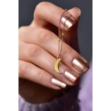 Papatya Silver 925 Ayar Gümüş Rose Kaplama Sarı Mineli Hilal Kolye