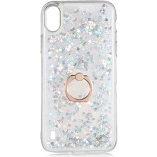 Heptek İletişim Samsung Galaxy A10 Kılıf Sıvılı Akışkanlı Renkli Desenli Simli Yüzüklü Silikon Kapak (Milce)