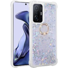Musal Xiaomi Mi 11T 5g Kılıf Sıvılı Simli Pullu Yüzüklü Standlı Lüx Silikon