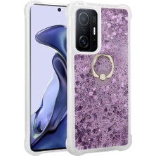 Musal Xiaomi Mi 11T 5g Kılıf Sıvılı Simli Pullu Yüzüklü Standlı Lüx Silikon