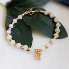 BijuStore Altın Kaplama & Beyaz Kristal Taş Kaplumbağa Figürlü Kadın Halhal