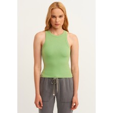 la & vetta Kadın Fıstık Yeşili Fitilli T-Shirt Halter Yaka Örme Atlet
