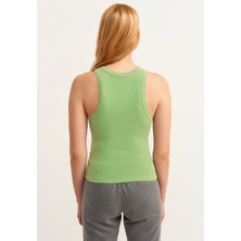 la & vetta Kadın Fıstık Yeşili Fitilli T-Shirt Halter Yaka Örme Atlet