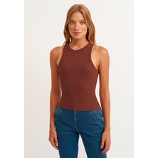 la & vetta Kadın Kiremit Fitilli T-Shirt Halter Yaka Örme Atlet