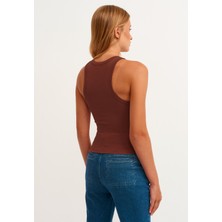 la & vetta Kadın Kiremit Fitilli T-Shirt Halter Yaka Örme Atlet
