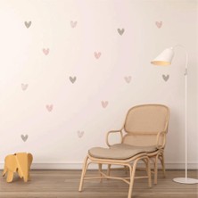 Lizpo Decor Pembe ve Gri Suluboya Kalpler Boho Duvar Dekorasyon Sticker