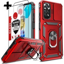 Xiaomi Redmi Note 12 Pro 4g Kılıf Kamera Korumalı Sürgülü Darbeye Dayanaklı Tank Armor Yüzüklü Kılıf + Erkan Koruyucu Cam Set