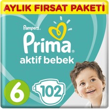 Prima Bebek Bezi Aktif Bebek 6 Beden Aylık Fırsat Paketi 102 Adet