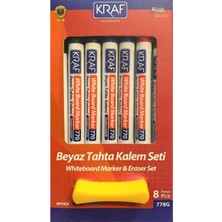 Kraf Beyaz Tahta Kalemi & Silgi Set 8'li 778G Mavi Siyah Kırmızı Yeşil Renk Seçenekleriyle