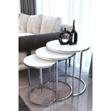 Usta Mekan Gümüş Metal Parlak Beyaz MDF Tabla Zigon Sehpa Modern Tasarım Ve Fonksiyonel Kullanım