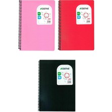 Defne 96 Yaprak (A5) Çizgili Defter A5 Boy Spiralli Plastik Kapak 3 Adet