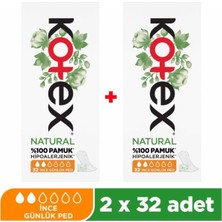 Kotex Natural 32 'li Ince Günlük Ped - 2'li Paket
