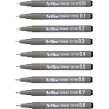 Artline 9'li Tam Set Teknik Çizim Kalemi İnce Yazım İçin Suya Dayanıklı Renkli Kalemler