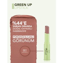 Flormar Kremsi Dokulu Yoğun Pigmentli Vegan Ruj (Nude) - Green Up Lipstick - 001 - 4251903322164