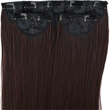 Peruk Market Koyu Kahve Fiber Sentetik Düz Yarım Ay ve 2 Yan Çıt Çıt