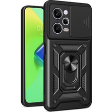 Dlrcase Xiaomi Redmi Note 12 5g Kılıf Sert Silikon Tank Aramid Sürgülü Vega Yüzüklü Siyah